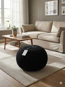 Pouf de sol en coton tricoté à la main de style moderne, ottoman fait main, design en corde à perles cousues à la main, 2 pièces pour mariage - Product Image 2
