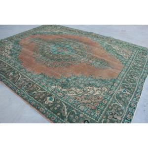 Alfombra de 9.5x12.1 pies, Alfombra Turca Vintage, Alfombra Ombré Azul Marrón - Product Image 4