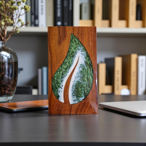 Urna de cremación de madera hecha a mano con diseño de gota de lágrima verde y blanca, caja conmemorativa única con incrustaciones de resina para cenizas - Product Image 4