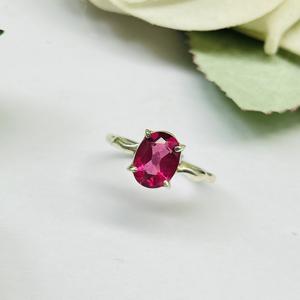 Bague en argent tourmaline rose naturelle 925 argent Sterling tourmaline rose pierre précieuse déclaration en argent fait à la main argent bohème - Product Image 3