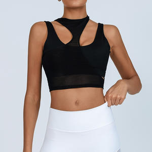 Soutien-gorge de course léger à maintien élevé pour femme, rembourrage doux, séchage rapide, insert en maille extensible, haut de fitness respirant, imprimé uni sur le devant - Product Image 4