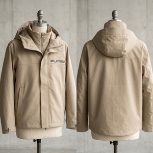 <b>Men</b> Beige Hooded Outdoor <b>Jacket</b> Windproof Full Zip Casual Hiking Camping Workwear <b>Utility</b> <b>Jacket</b> - Product Image 6