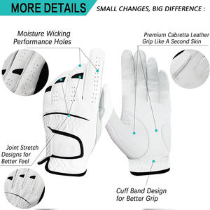 Gants de golf Cabretta de qualité supérieure avec impression de logo personnalisé Options de broderie et d'emballage d'étiquette personnalisée pour les joueurs - Product Image 2