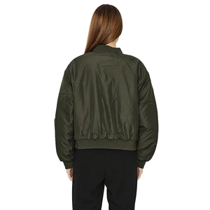 New Fashion Women's Olive Green Bomber <b>Jacket</b> Full Sleeve Zipper Closure Stand Collar Windproof Autumn Outerwear - Product Image 2