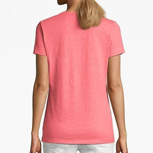 Camiseta de manga de alta calidad con cuello en V para mujer, 100% algodón, corta, transpirable, estampado de logotipo personalizado, venta al por mayor, nueva colección de verano - Product Image 6