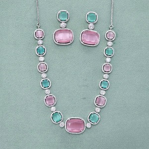 Conjunto de collar clásico de diamante americano hecho a mano con chapado en rodio Exportador de joyería de moda en la India - Product Image 5