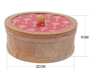 Fabriqué à la main marron Warli imprimé couvercle manguier bois Chapati boîte magasin boîte chauffe-casserole cuisine décor à la maison rond Roti Dabba - Product Image 5