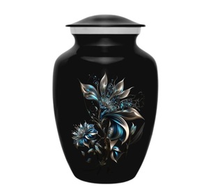 Urna de cremación de flores negras con bolsa de terciopelo Urna para adultos de 6 "y 10" para cenizas humanas Urna grande de cremación de flores con capacidad para hasta 200 LBS - Product Image 1