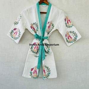 Peignoir en coton imprimé à la main pour enfants, vente en gros, coton gaufré imprimé à la main, kimono en coton - Product Image 5