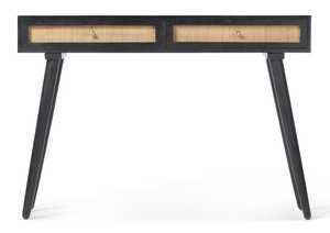 Table console en rotin à deux tiroirs en bois de manguier massif finition noire pour entrée couloir meubles de maison et de salon - Product Image 2