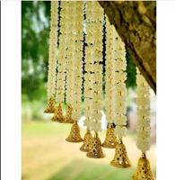 Guirlande de fleurs artificielles traditionnelles faites à la main, en jasmin et perles dorées, pour décoration murale de mariage indien