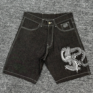 Short en jean décontracté pour homme, coupe ajustée, vintage, lavé, écologique, respirant, imperméable, coupe-vent, design numérique - Product Image 6