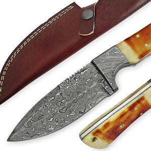 Cuchillo Skinner de Acero de Damasco Hecho a Mano Personalizado Burraq con Mango de Resina, Funda de Cuero, DIY OEM, Regalo Perfecto para Camping y Caza - Product Image 6