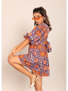 Robe indienne d'été en coton faite à la main imprimé floral vêtements de voyage décontractés Logo avant nouveau cadeau à la mode pour elle taille naturelle tissée - Product Image 6