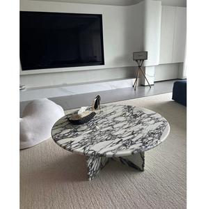 Mesa de centro de mármol de moda lujosa, centro de mesa de piedra blanca con parte superior redonda moderna con patas únicas, diseño de mármol elegante para hogares - Product Image 4