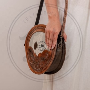 LW Single Strap <b>BoHo</b> Style Cowgirl Leather Handtooled Sling <b>Bag</b> with Chains Portable Animal Fur Women's Purse for Winter - Product Image 3