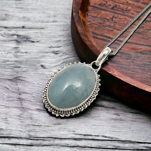 El producto más vendido en 2024, colgante de forma ovalada de piedras preciosas de Aguamarina Natural, joyería fina hecha a mano de Plata de Ley 925 India - Product Image 2