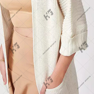 Suéter Cárdigan Largo Holgado de Punto Grueso Informal para Mujer con Cuello Redondo, Bolsillos, Patrón Geométrico, Antiarrugas, 220g - Product Image 4