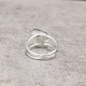 Joyería de piedra cruda, anillo para mujer, piedra lunar arcoíris Natural, piedra preciosa, piedra natal de junio, joyería de doble banda, anillo de Plata de Ley 925 - Product Image 5