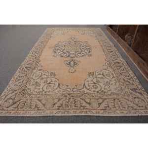 Classic Oriental Beige Wool Rug 3.6 X 6.6 ft Handmade Vintage Turkish Patchwork Design Latex Rectangular Hallway for Bedside Use - Product Image 2