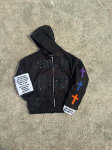 เสื้อฮู้ดซิปอัพวินเทจผ้าเฟรนช์เทอร์รี่ปักลาย400 GSM รุ่นเฮฟวี่เวทซักด้วยกรดซีดๆ - Product Image 5