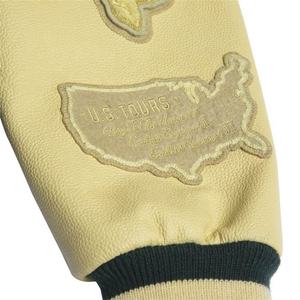 เสื้อแจ็กเก็ตหนังแกะ100% สำหรับผู้ชายเสื้อแจ็กเก็ตเบสบอลลายทางมีตัวอักษรทีมโรงเรียนสั่งทำ - Product Image 5