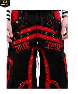 Pantalones góticos de pierna ancha ONSTYLE SPORTS con tirantes, hebillas y bolsillos, ropa de calle de estilo alternativo para ropa casual y de eventos. - Product Image 4