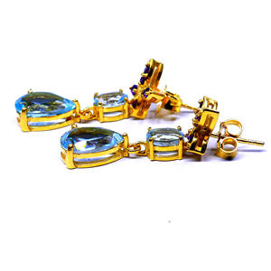 À la mode en argent sterling 925 plaqué or améthyste bleu topaze pierres précieuses fête porter dames boucles d'oreilles goutte - Product Image 5