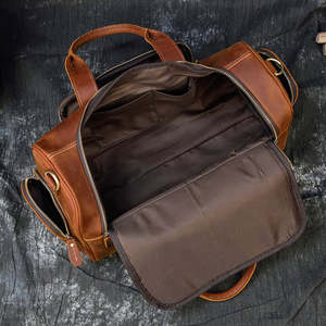 Vente en gros de sac de sport en cuir véritable fou de haute qualité pour hommes fermeture à glissière sac de voyage de grande capacité - Product Image 4