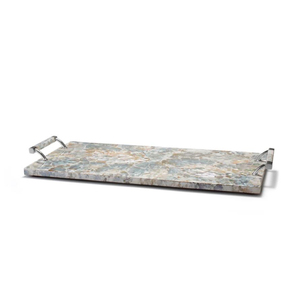 Bandeja para servir de nácar natural con mesa con asa, bandeja decorativa para aperitivos, café y otras bandejas para servir alimentos - Product Image 1