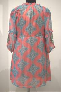 Elegant O-Neck <b>Pink</b> Chiffon Summer <b>Dress</b> Straight Silhouette with Natural Waistline <b>Tassel</b> Embroidery Decoration for Adults - Product Image 3