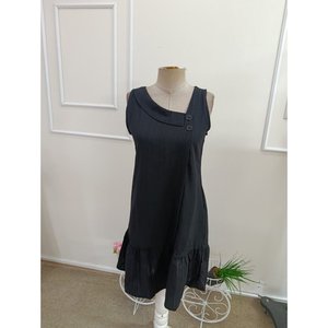 Robe plissée à bretelles épaisses et col asymétrique pour femme avec ourlet à volants, 37021 - Noir - Product Image 4