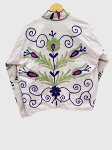 Veste en velours brodée de fleurs, col mandarin, manches longues, style bohème pour femmes, doublure en coton, style Prairie Chic, automne - Product Image 5
