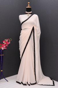 Bollywood indien haute qualité blanc Georgette Saree vêtements exclusifs pour la fête Festival Style ethnique porter Saree pour femmes fille - Product Image 6