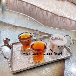 Texture martelée Forme ovale Conception de feuille d'or Poignées latérales en métal d'aluminium Ensemble de 2 plateaux de service à la maison brillants et polis - Product Image 3