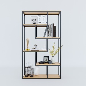 ชั้นวางของตกแต่งแบบตั้งพื้น รุ่น BFKS010 ขนาด 100x30x170 ซม. ทำจากไม้ไผ่และโครงเหล็ก สำหรับติดตั้งในห้องนั่งเล่น - Product Image 2