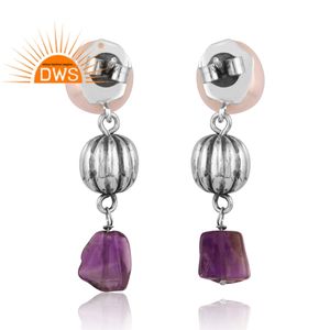 Meilleure conception de boucles d'oreilles en argent 925 avec améthyste naturelle et perle pour femmes Fournisseur de bijoux de conception personnalisée - Product Image 3