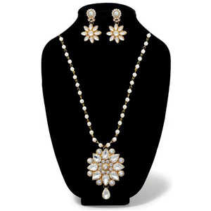 Kriaa 18K Gold Rhodium Plated Necklace <b>Set</b> with White Glass Zircon <b>Pearl</b> Diamond Stones Made of Copper-for Gifts 1106404B - Product Image 1