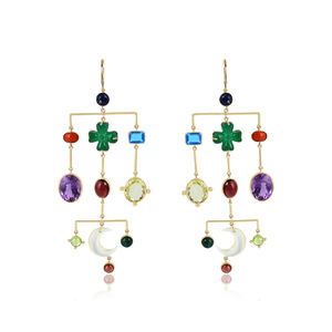 Classique plaqué or 925 argent Sterling lunette ensemble multicolore pierres précieuses boucles d'oreilles pour les femmes pour les mariages fêtes grand cadeau - Product Image 4