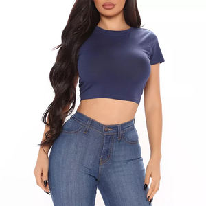 Logo personnalisé respirant à manches courtes pour femmes col rond T-shirts Crop Top Sportswear blanc 100% coton T-Shirt 2025 - Product Image 3