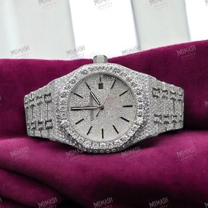 Montre automatique de luxe entièrement glacée avec cadran et lunette en CZ, bracelet en argent Design unisexe Hip Hop Bling Fashion Timepiece - Product Image 1