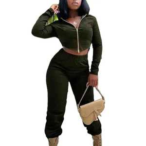 High Quality Printed 2025 Crop Top <b>Jogger</b> Sweat Suit Two Piece Hooded Women's Tracksuit with Sweat-Wicking & Breathable Fabric - Product Image 2