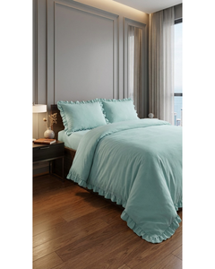 Luxury Solid Sage Green 4pcs <b>Bedding</b> Set Polycotton Duvet Cover Fitted Sheet and Pillowcase <b>Ruffled</b> Design for Home & Hotel Use - Product Image 5
