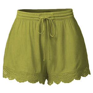 2024 Hot Selling Women's High Waist Breathable Casual Summer Shorts Solid <b>Drawstring</b> Elastic 100% Cotton - Product Image 1