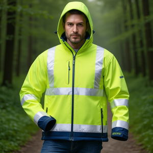 Chaqueta Softshell de Alta Visibilidad con Capucha y Cremallera para Hombre, Estilo Ropa de Trabajo, con Estampado Reflectante - Azul Marino LIAM by ELYSEE - Product Image 3