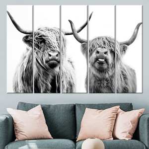 Impression sur toile de vache des Highlands : art décoratif bohème pour la maison de campagne, lot de 5 toiles - Product Image 1