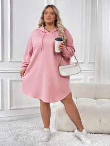 Vestido de Punto de Algodón con Capucha y Hombros Caídos para Mujer, Color Rosa, Invierno, Talla Grande, Estilo Urbano, Personalizable - Product Image 4