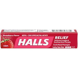 HALLS Relief Gotas para la tos con sabor a fresa, 20 palitos (180 gotas totales) - Product Image 1