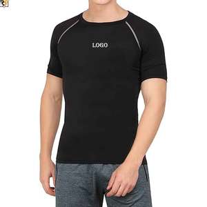 Activewear <b>Black</b> Athletic Short Sleeve Tee <b>Shirt</b> stretchable <b>Compression</b> Workout Gym Men's T <b>Shirts</b> wholesale prize - Product Image 5