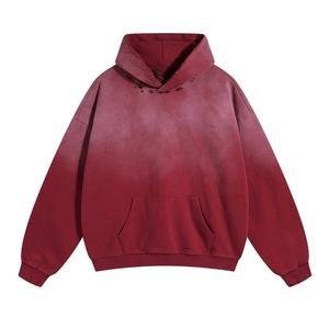 Nouveau sweat à capuche tendance surdimensionné doublé polaire 100% coton pour l'hiver, effet délavé et vieilli, bord brut, poids lourd, poche kangourou - Product Image 2